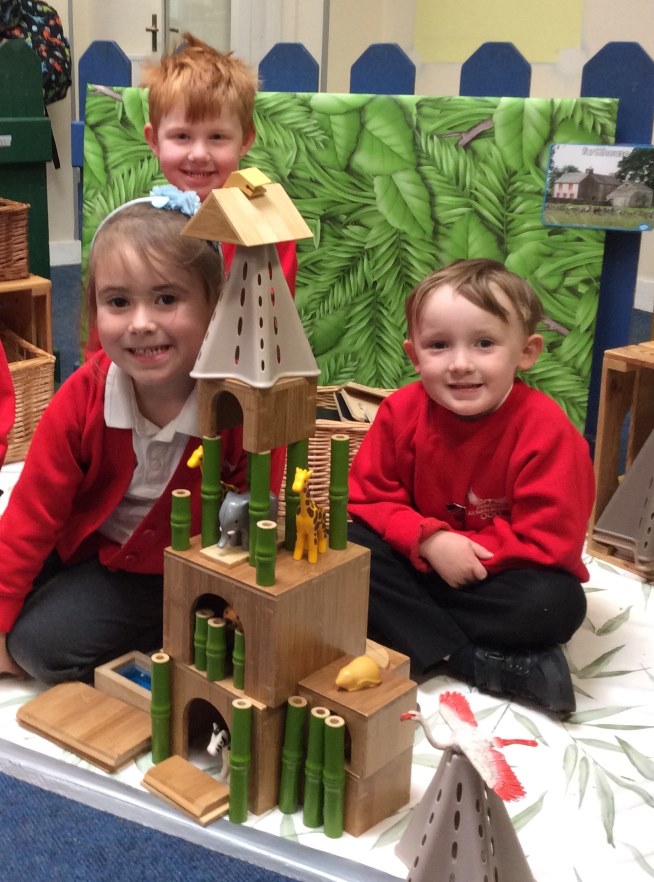 children playing with castle